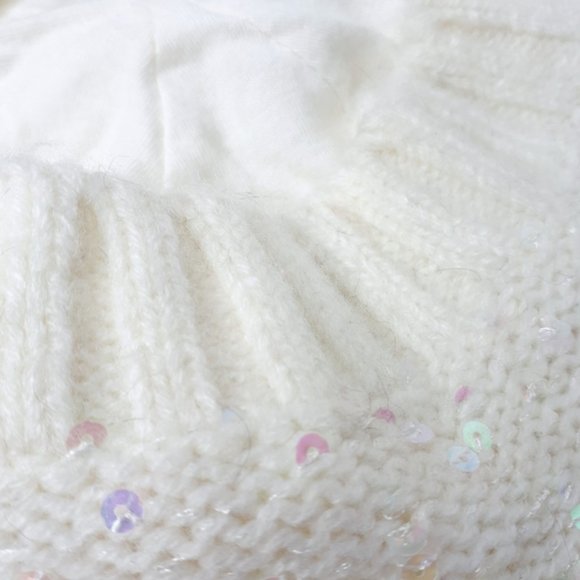 H&M Cream Knit Pink Sequined Beret - Picture 8 of 9